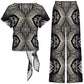 Women's Monochrome Geometric Kaleidoscope Pattern All Over Print Side-Tie Short Sleeve Top & Wide-Leg Pants Set
