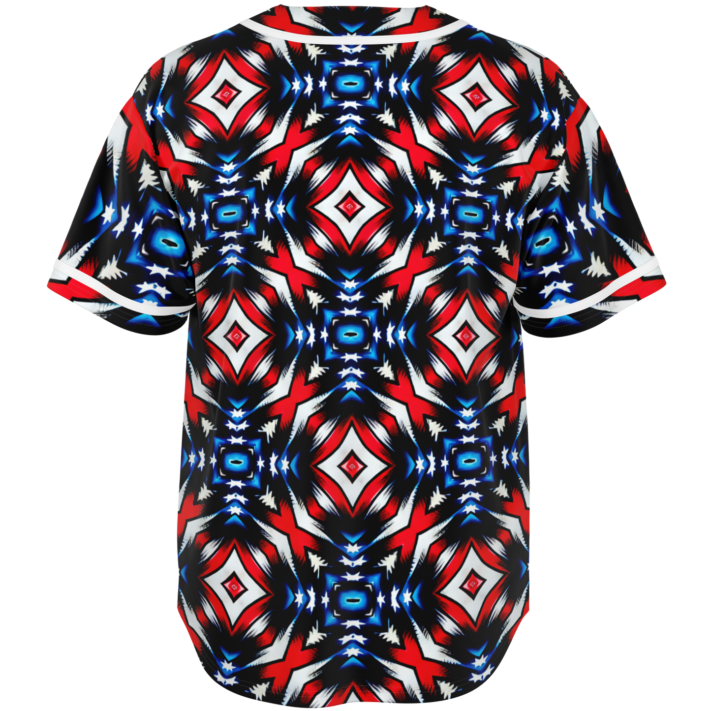 Men's Red White Blue Geometric Pattern All-Over Print Baseball Jersey