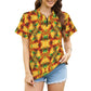 Women's Vibrant African Kente Geometric Pattern All Over Print Zipper Polo Shirt