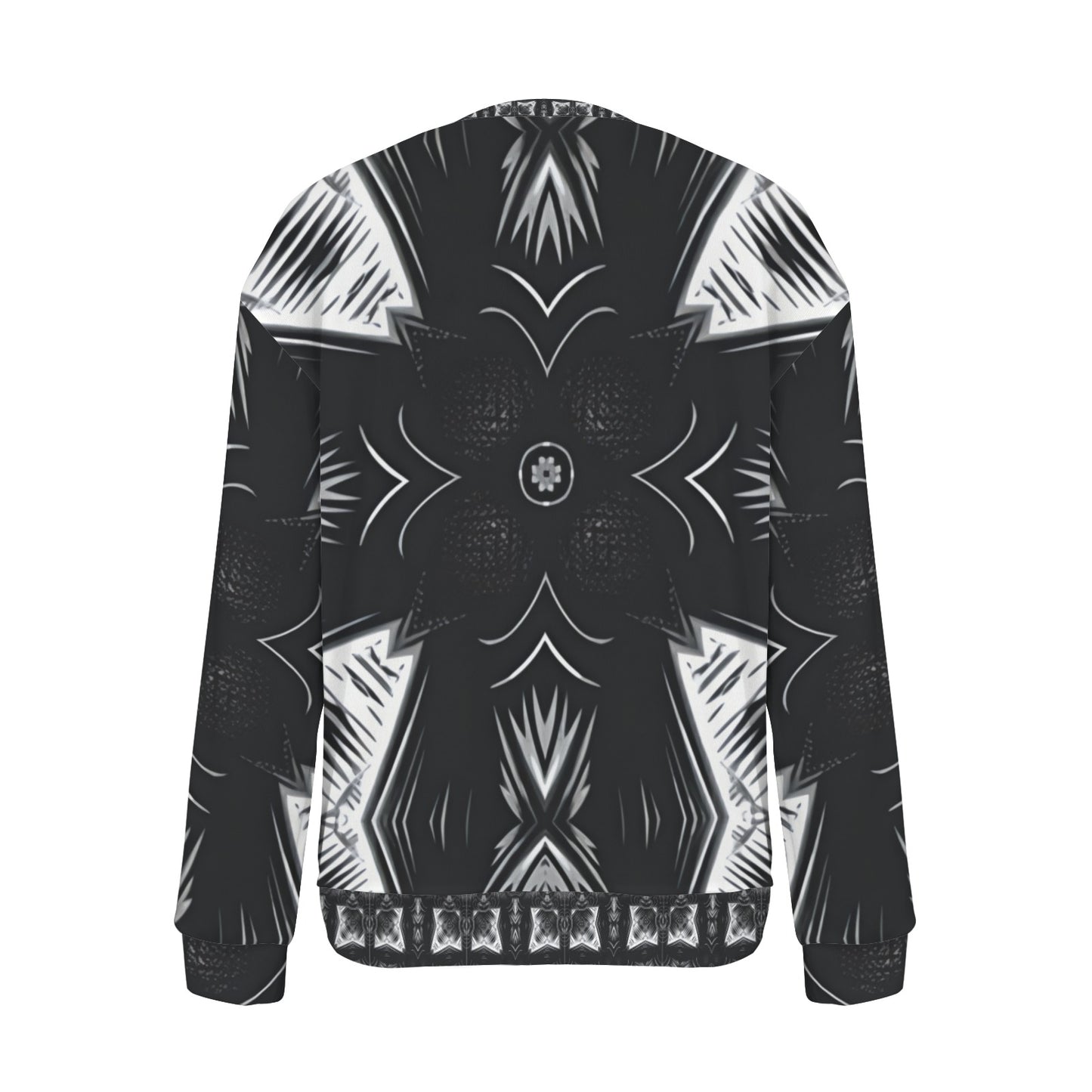 Women's Black & White Kaleidoscope Pattern All Over Print Crew Neck Sweater