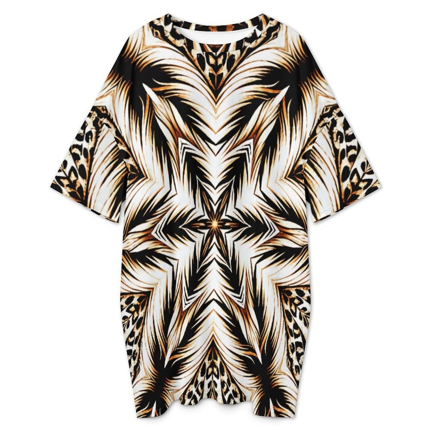 Women's Brown & Black Kaleidoscope Pattern Oversized T- Shirt Loungewear