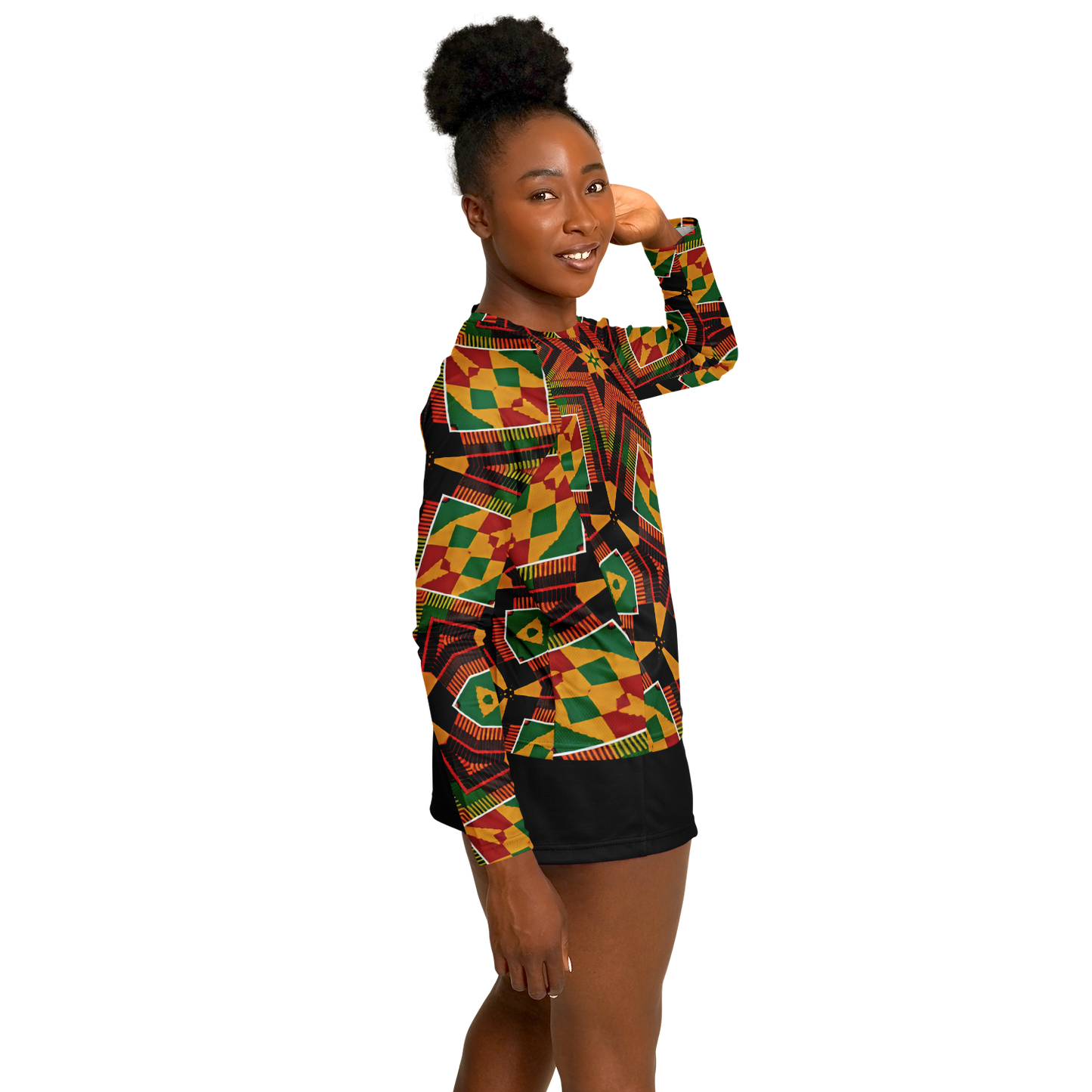 Women's African Kente Geometric Star Pattern All-Over Print Long Sleeve Performance Shirt