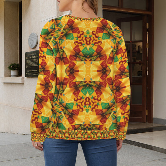 Women’s Vibrant Autumn Kaleidoscope Pattern All Over Print Crew Neck Sweater