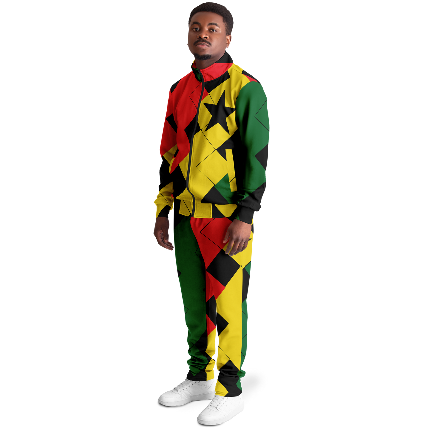 Men's Red Yellow Green and Black Stars Track Jacket and Pants