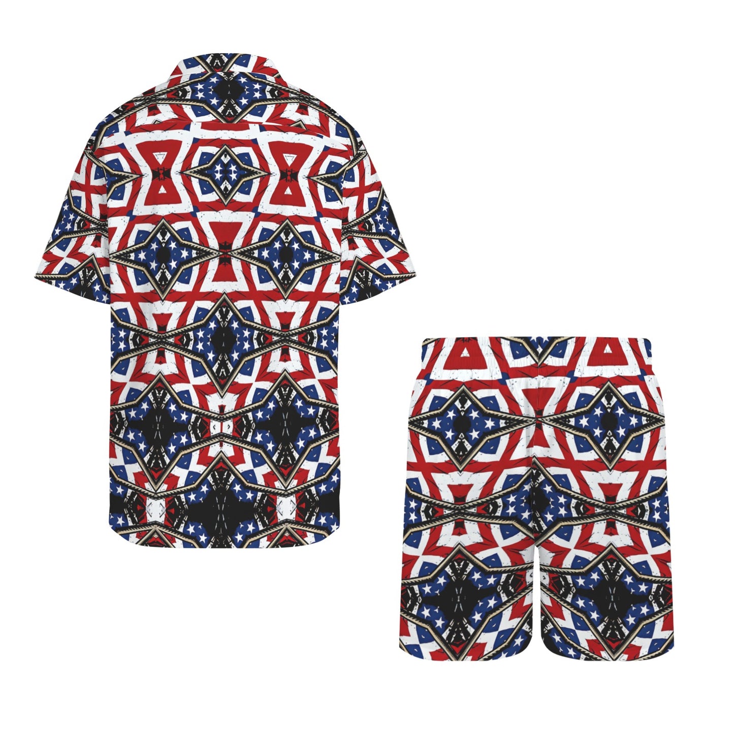 Men's Patriotic Star Kaleidoscope Pattern All-Over Print Hawaiian Shirt & Shorts Set