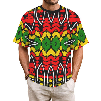 Men's Ghana Flag & Black Star Pattern All-Over Print Ribbed Collar T-Shirt