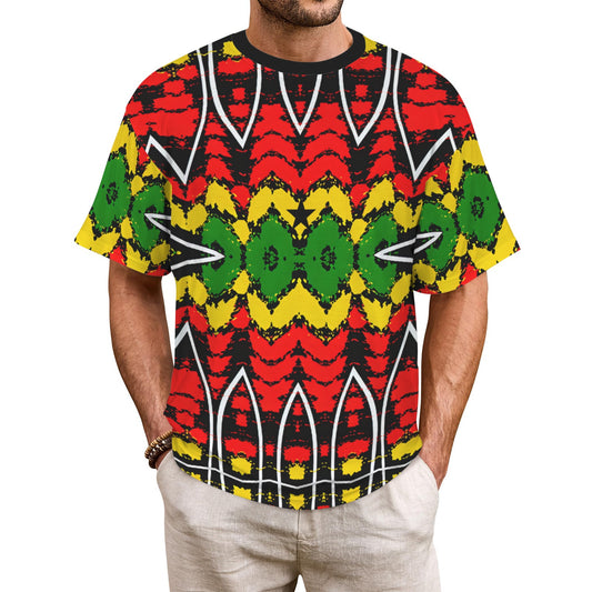 Men's Ghana Flag & Black Star Pattern All-Over Print Ribbed Collar T-Shirt