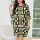 Women's Geometric Olive Green Tribal Pattern All Over Print Oversized T- Shirt Loungewear