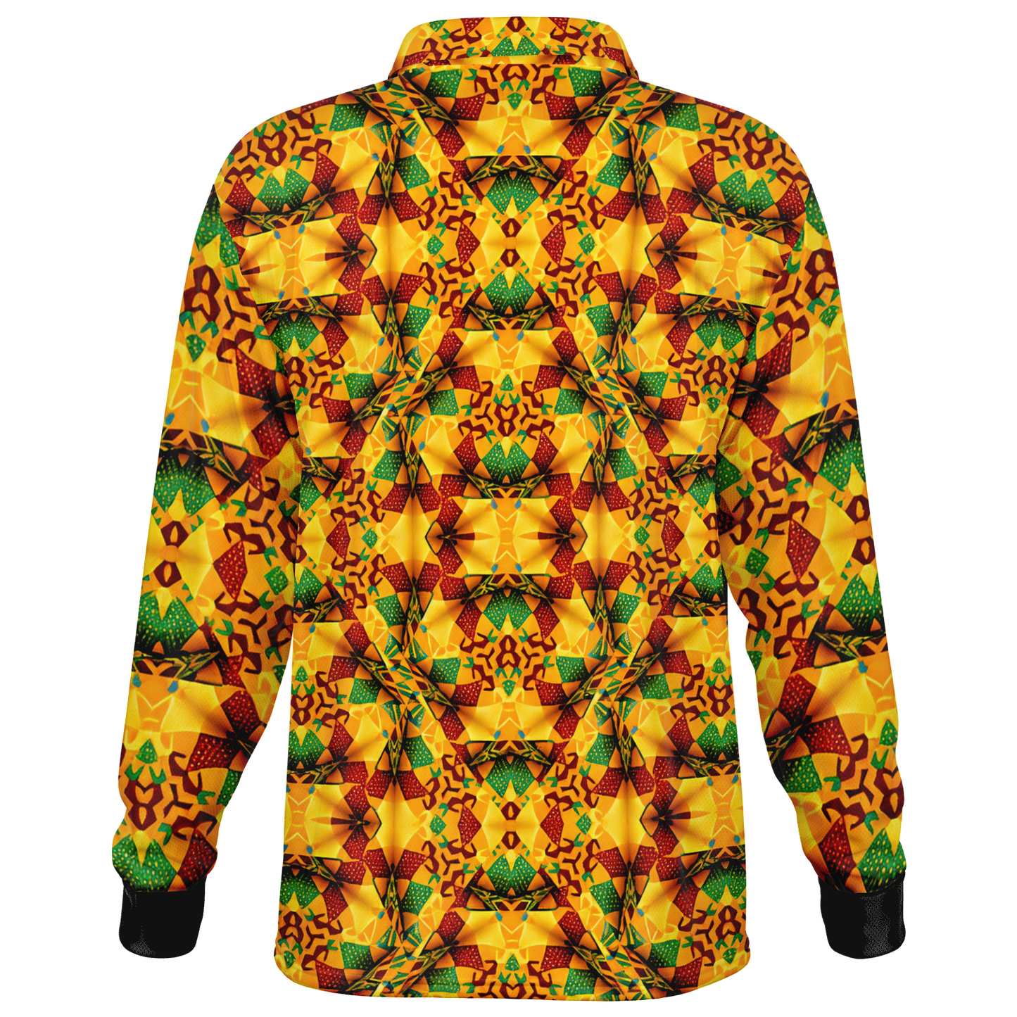 Men’s Vibrant Autumn Kaleidoscope Pattern All Over Print Long Sleeve Polo Shirt