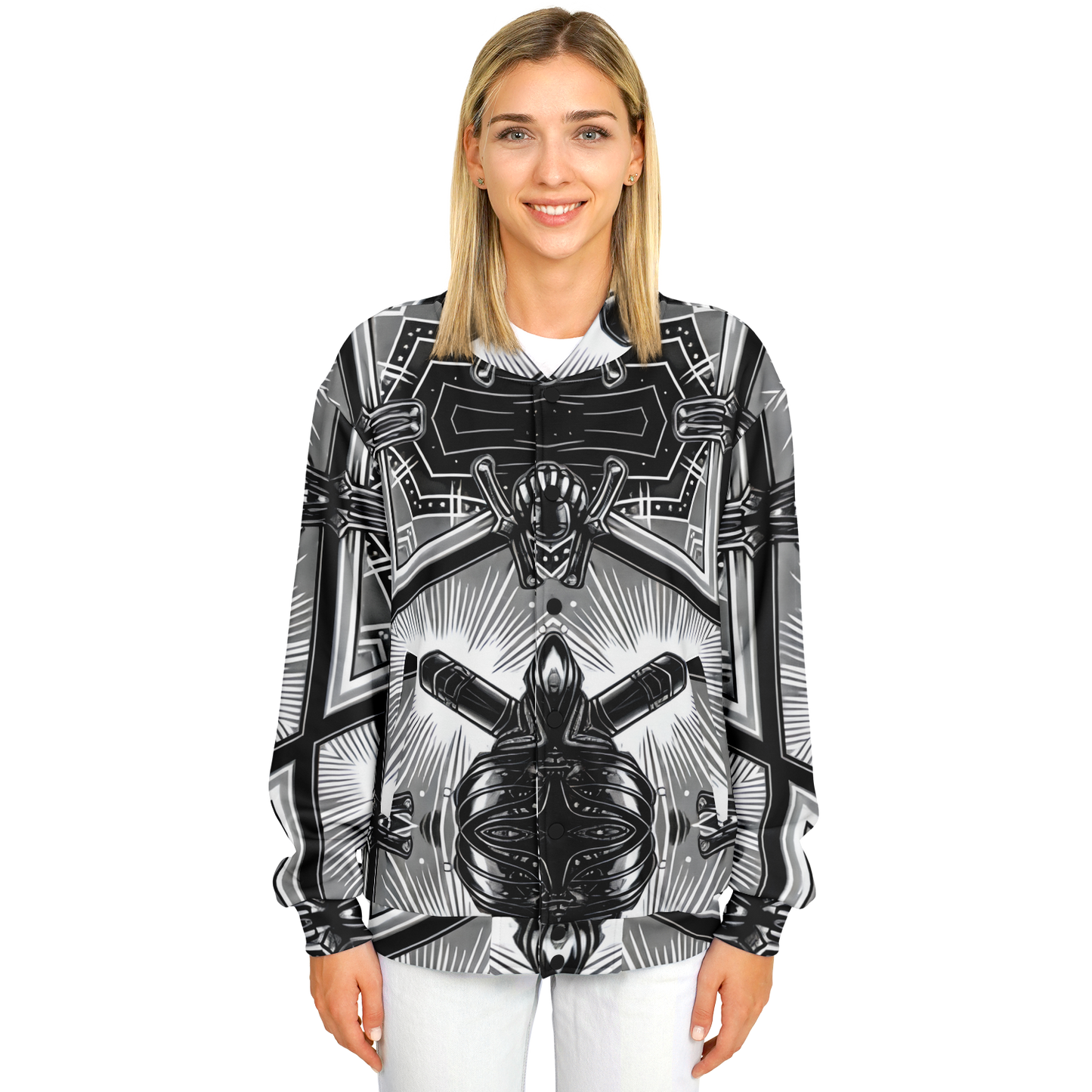 Women's Monochrome Kaleidoscope Pattern Men's All Over Print Baseball Jacket