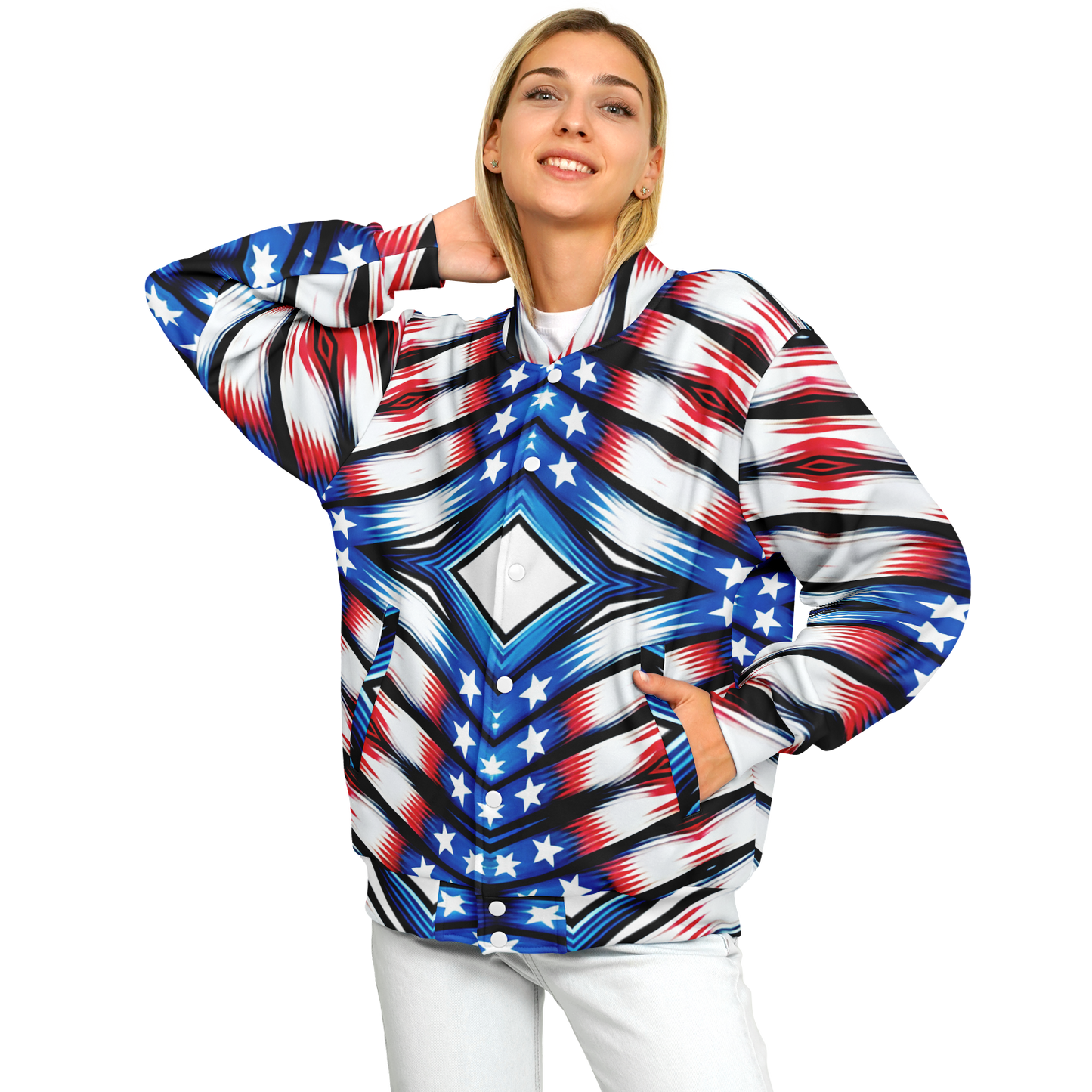 Women's American Flag Pattern All-Over Print Baseball Jacket