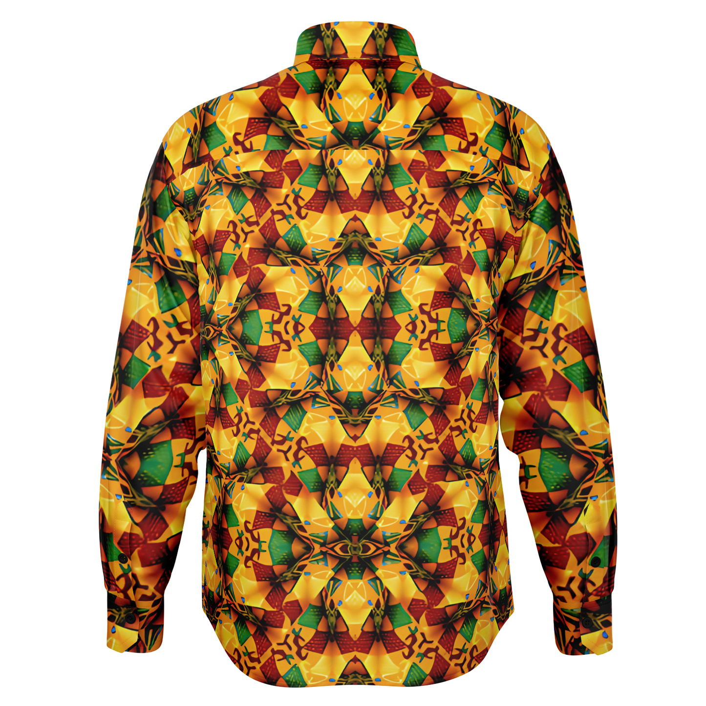Men's Vibrant Autumn Kaleidoscope Pattern Spread Collar Long Sleeve Button-Down All Over Print Shirt.