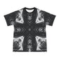 Men's Black & White Geometric Pattern All Over print All Over Print Ribbed Collar T-Shirt