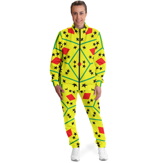 Women's Red Yellow Green Black Stars Track Jacket and Pants