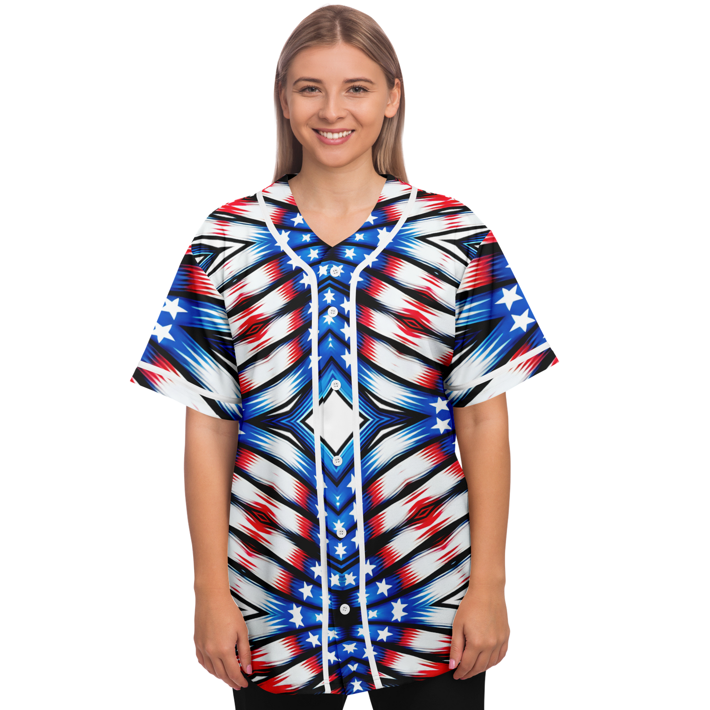 Women's American Flag Pattern All-Over Print Baseball Jersey