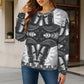 Women's Classic Black & White Geometric Pattern All Over Print Crew Neck Sweater.