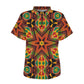 Women's African Kente Geometric Star Pattern All-Over Print Zipper Polo Shirt