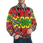 Men's Bold Red Yellow Green Rasta Pattern All Over print  Striped Trim Bomber Jacket