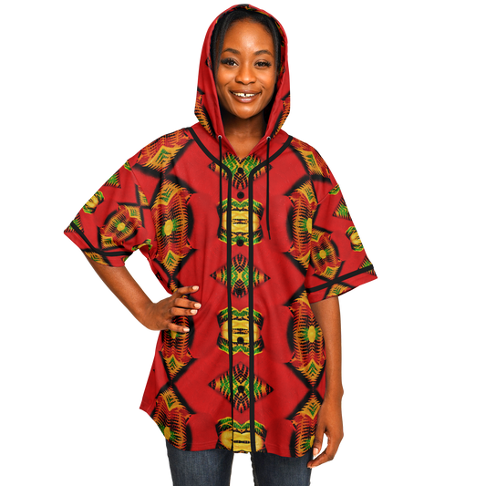 Women's Red Bold Tribal All-Over Print Hooded Baseball Jersey