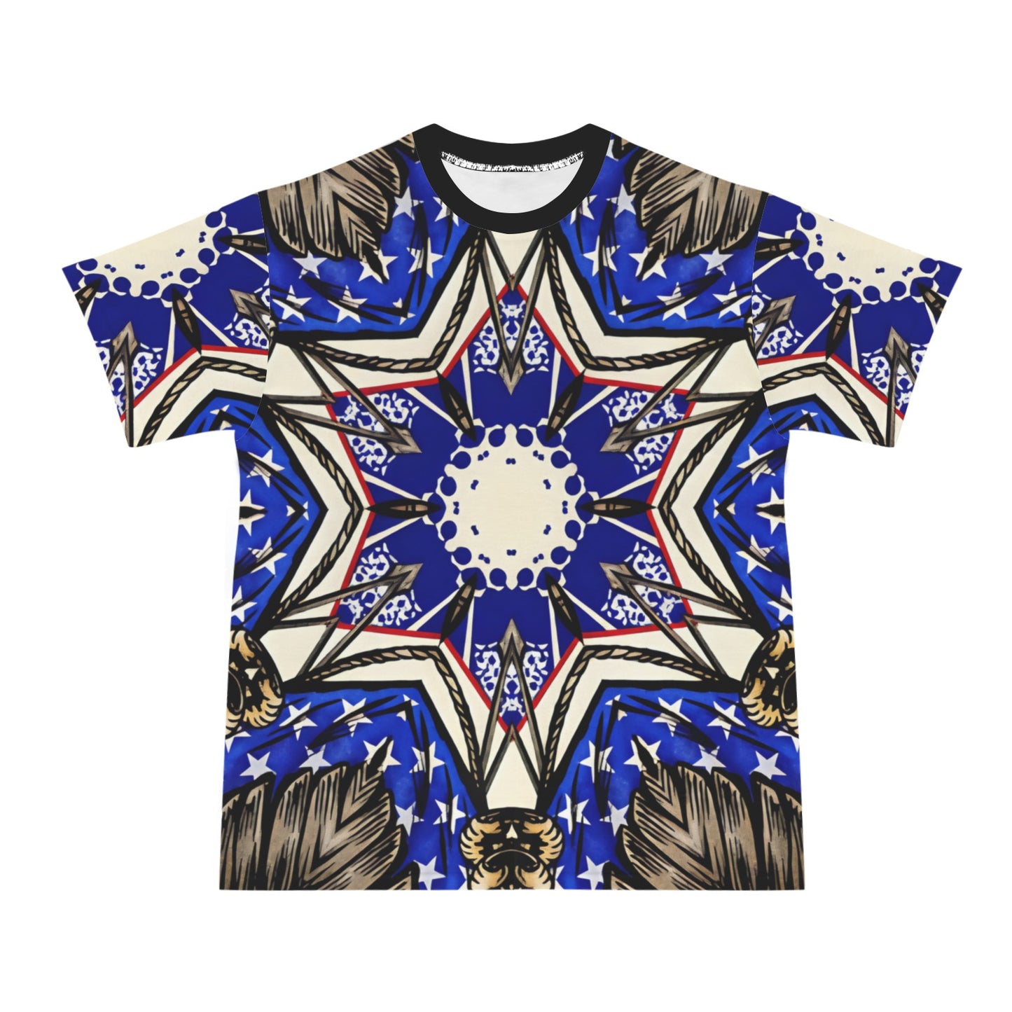 Men's Kaleidoscope Star Pattern All-Over Print Cut & Sew Ribbed Collar T-Shirt