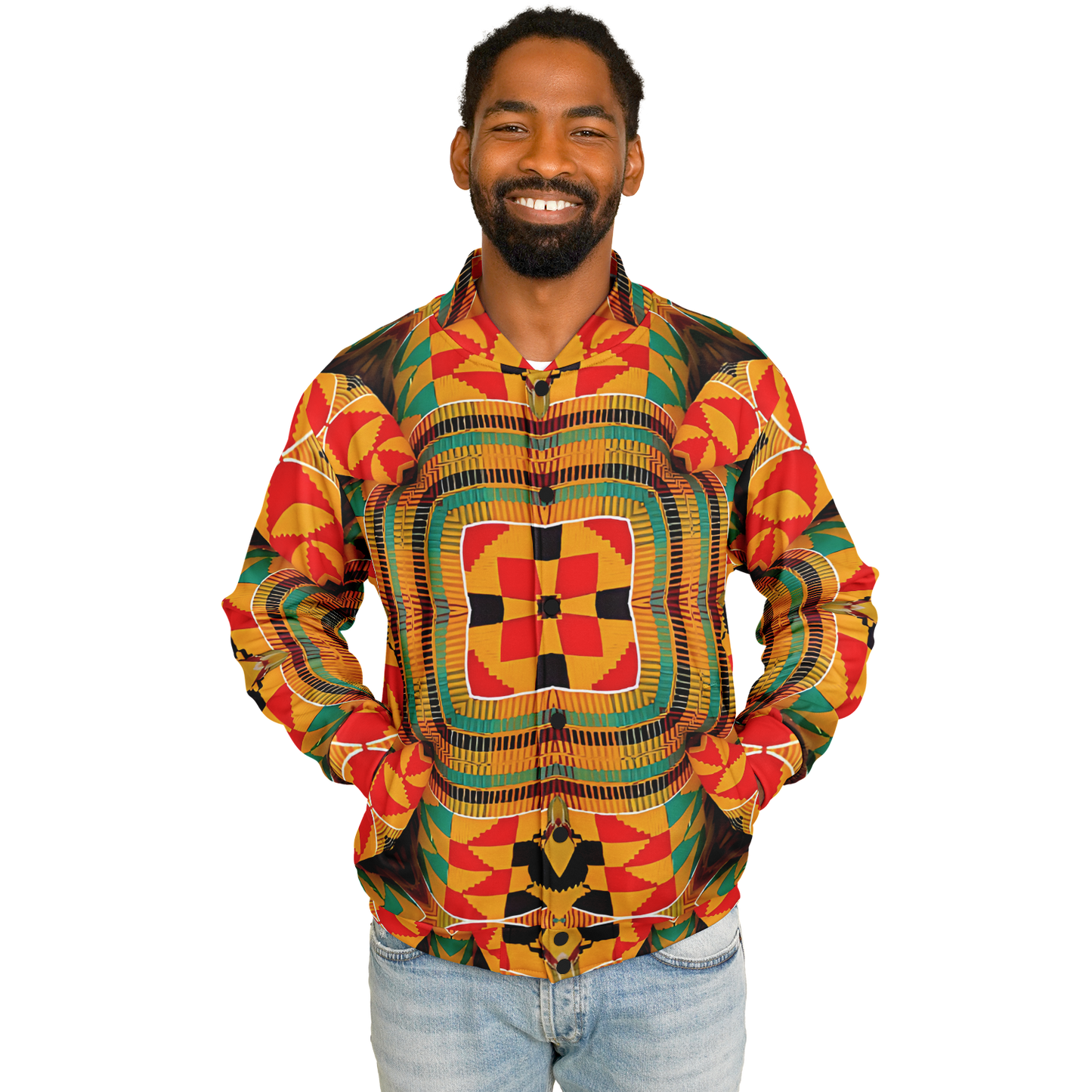 Men's Vibrant African Kente-Inspired Pattern All-Over Print Baseball Jacket