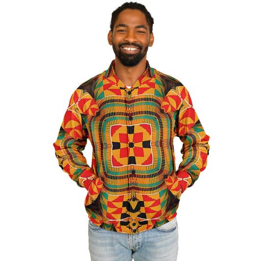 Men's Vibrant African Kente-Inspired Pattern All-Over Print Baseball Jacket