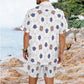 Men’s White, Blue & Red Geometric Pattern All Over Print Men's Hawaiian Shirt & Shorts Set