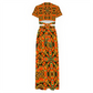 Women's Two Piece Outfit V-Neck Top and Long Skirt Set