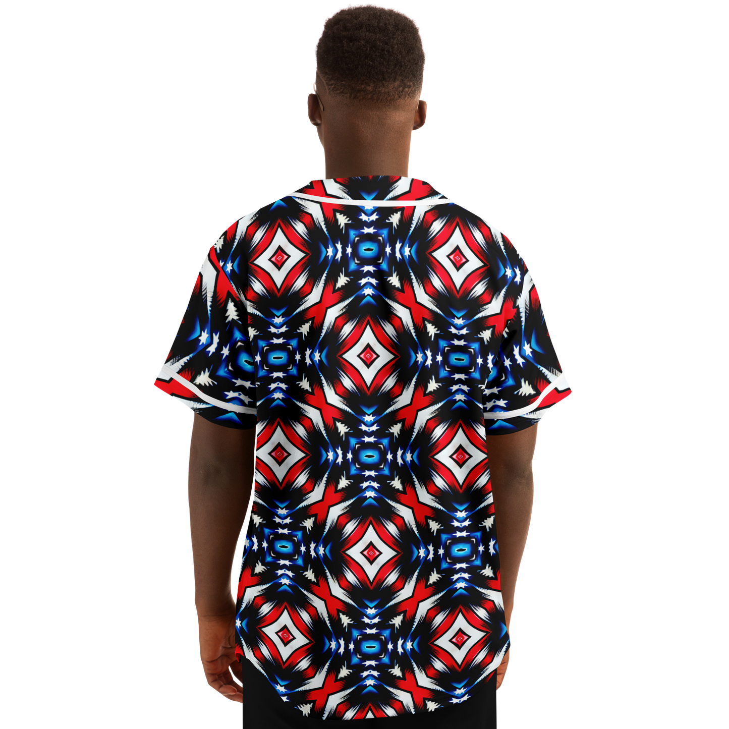 Men's Red White Blue Geometric Pattern All-Over Print Baseball Jersey