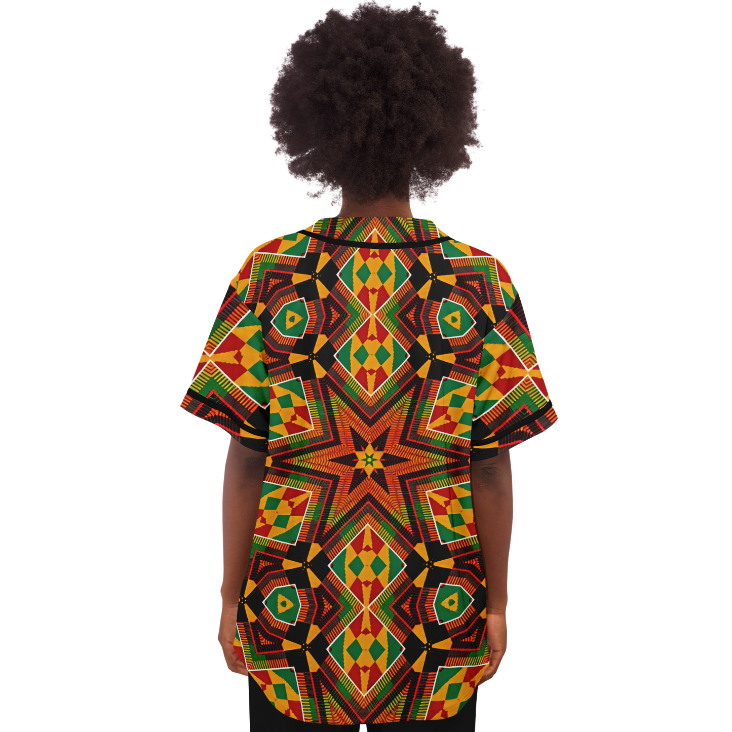 Women's African Kente Geometric Star Pattern All-Over Print Baseball Jersey