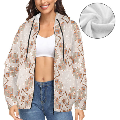 Women's Neutral Boho Graphic Pattern All-Over Print Women's Fleece Full-Zip Hoodie