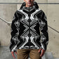 Men's Black & White Geometric Pattern All-Over Print Hooded Windbreaker Jacket