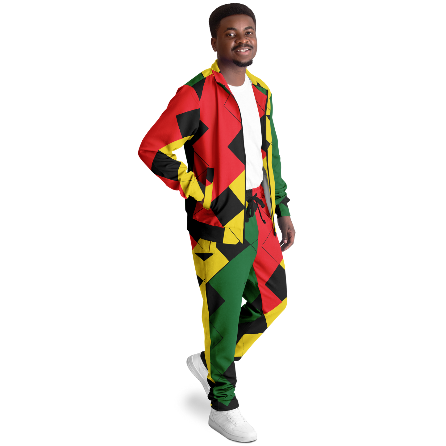 Men's Red Yellow Green and Black Stars Track Jacket and Pants