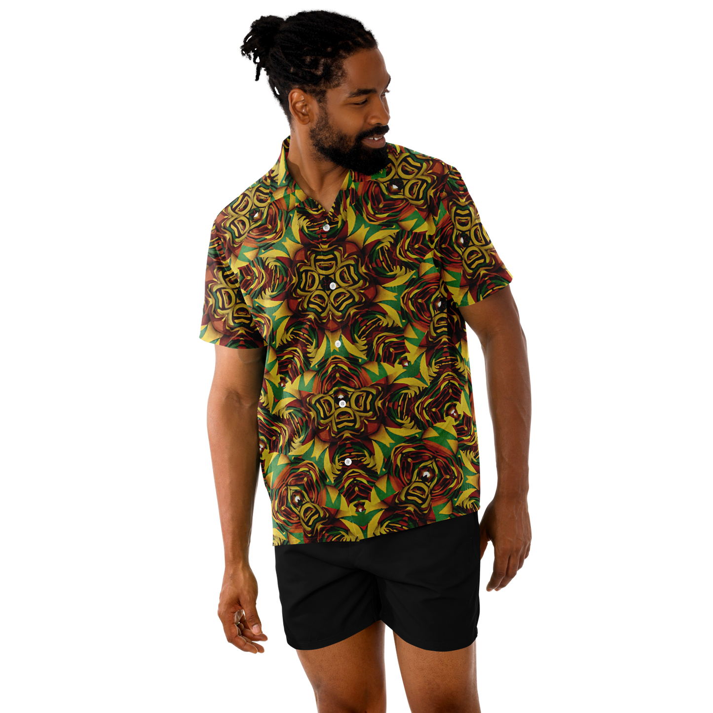 Men's Vibrant Geometric Pattern Spread Collar Short Sleeve Button-Down All Over Print Shirt