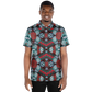 Men's Red, Green & White Teal Aztec Geo Pattern All-Over Print Polo Shirt