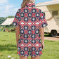 Women's Patriotic Red White Blue Geometric Windbreaker Short Set