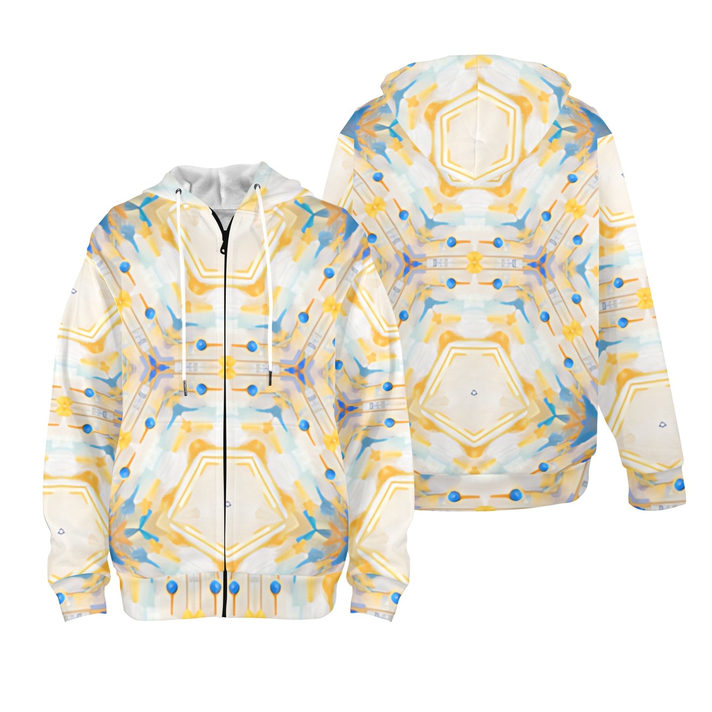 Women's Kaleidoscope Sunburst Pattern All-Over Print Fleece Full-Zip Hoodie