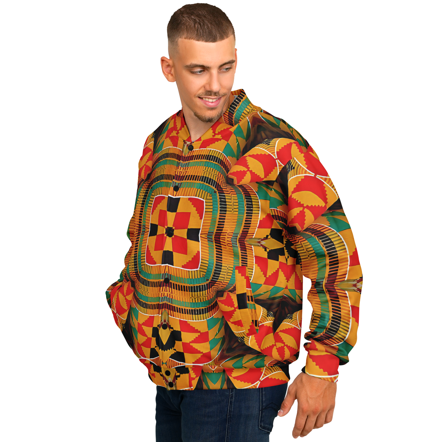Men's Vibrant African Kente-Inspired Pattern All-Over Print Baseball Jacket