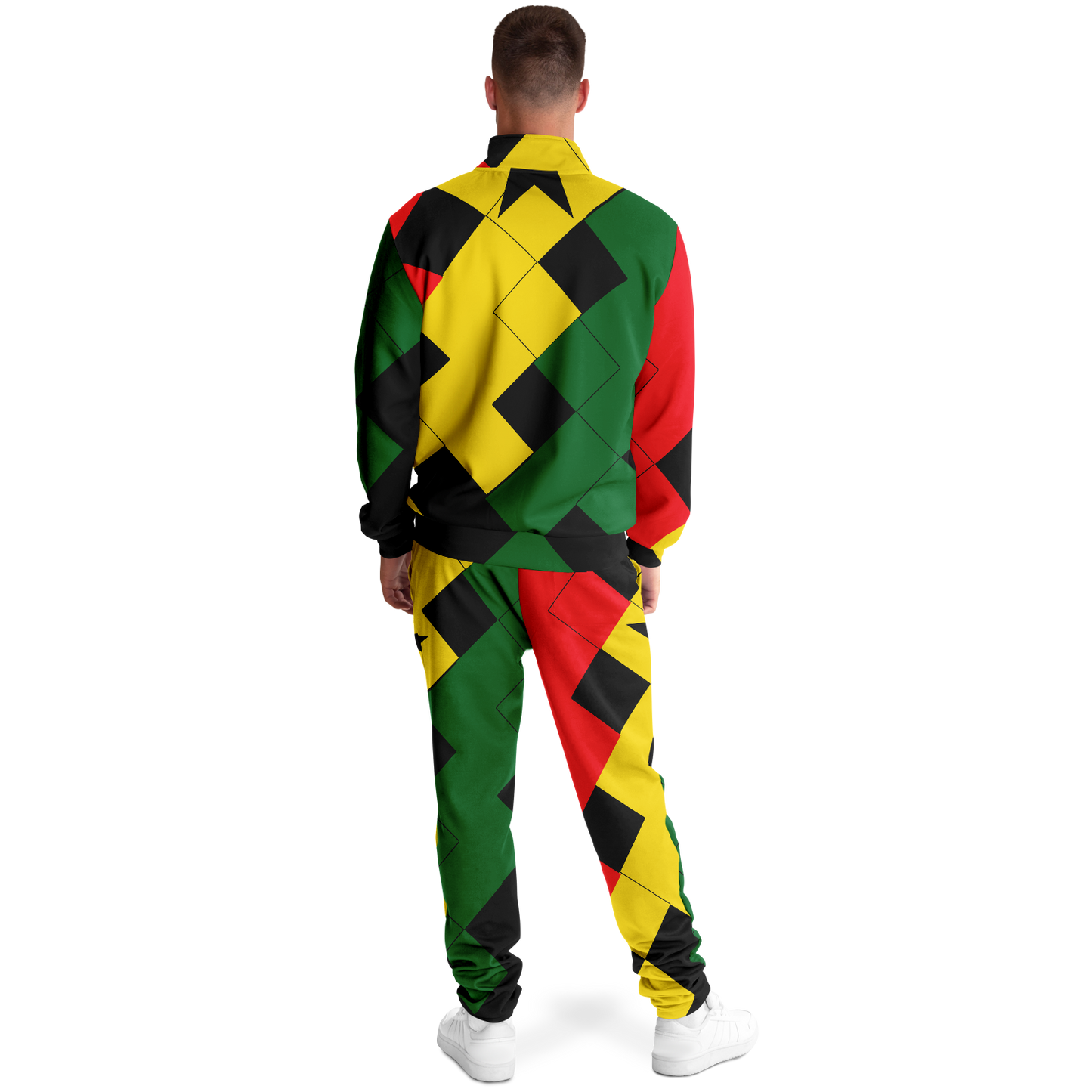 Men's Red Yellow Green and Black Stars Track Jacket and Pants