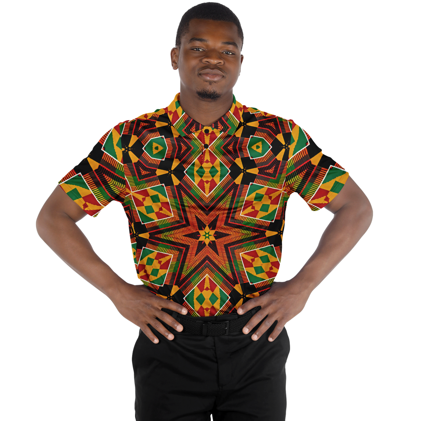 Men's African Kente Geometric Star Pattern All-Over Print Polo Shirt