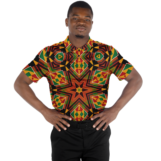 Men's African Kente Geometric Star Pattern All-Over Print Polo Shirt
