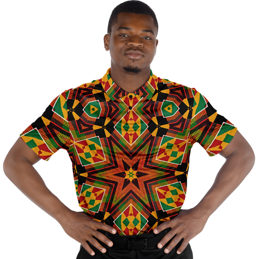 Men's African Kente Geometric Star Pattern All-Over Print Polo Shirt