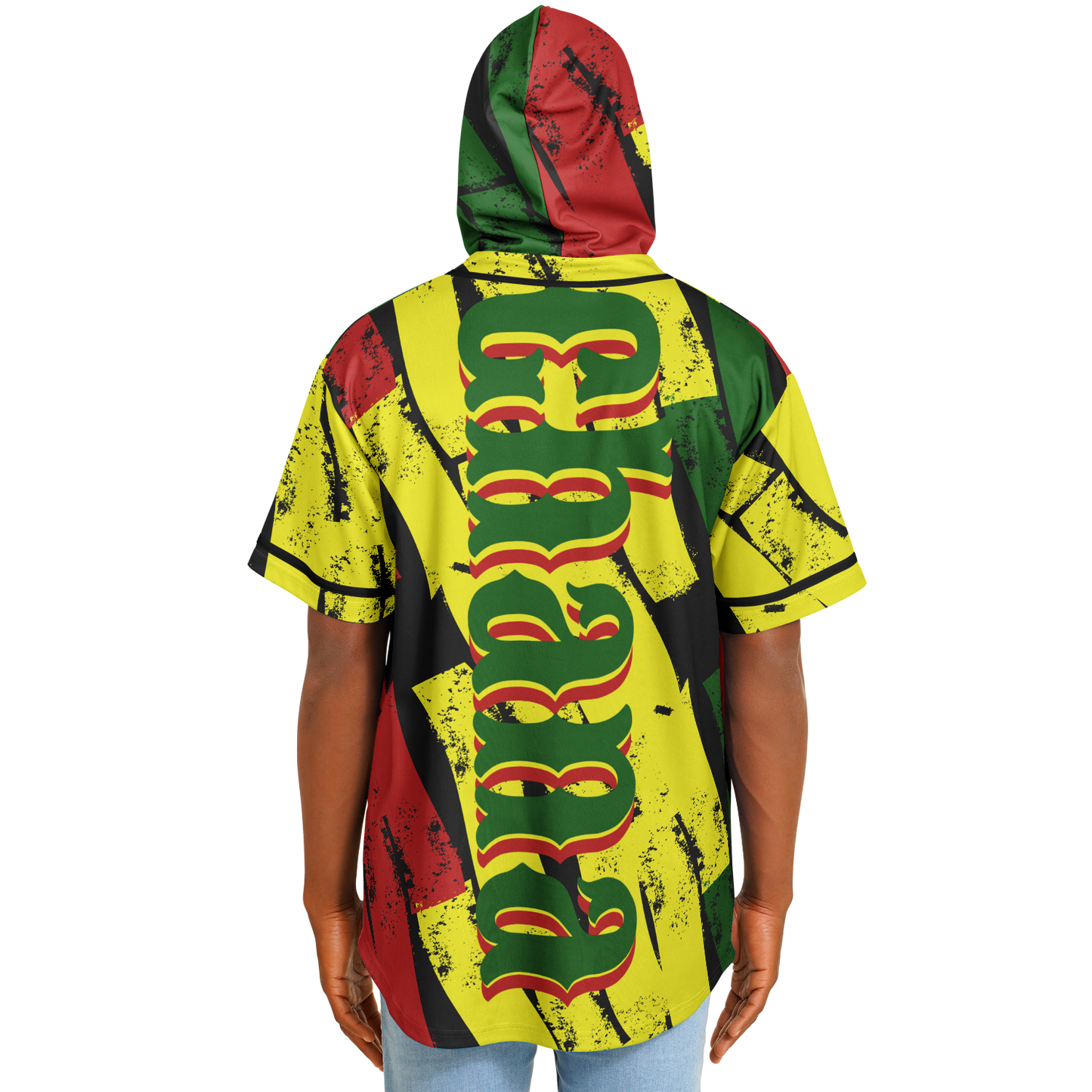 Men's Ghana Flag & Black Star Pattern All-Over Print Hooded Baseball Jersey