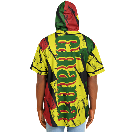 Men's Ghana Flag & Black Star Pattern All-Over Print Hooded Baseball Jersey