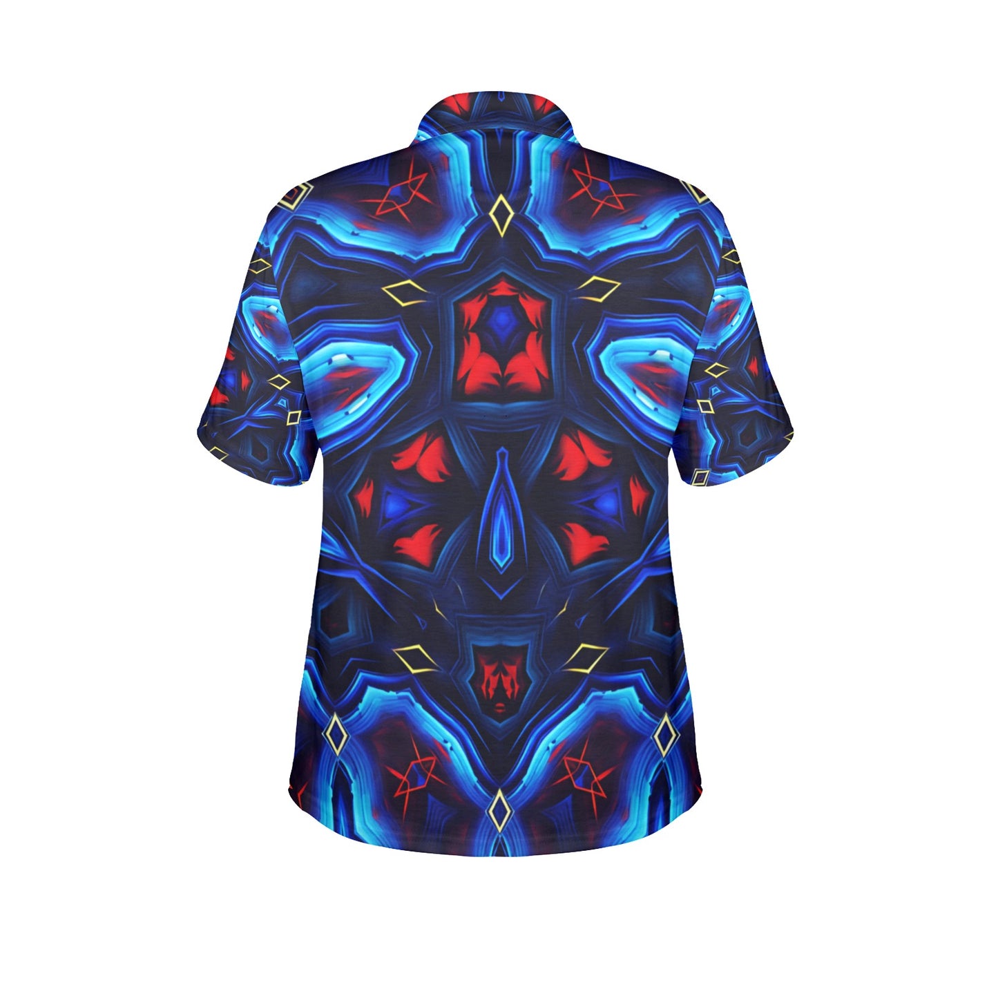 Women's Blue & Red Kaleidoscope Pattern All Over Print Polo Shirt