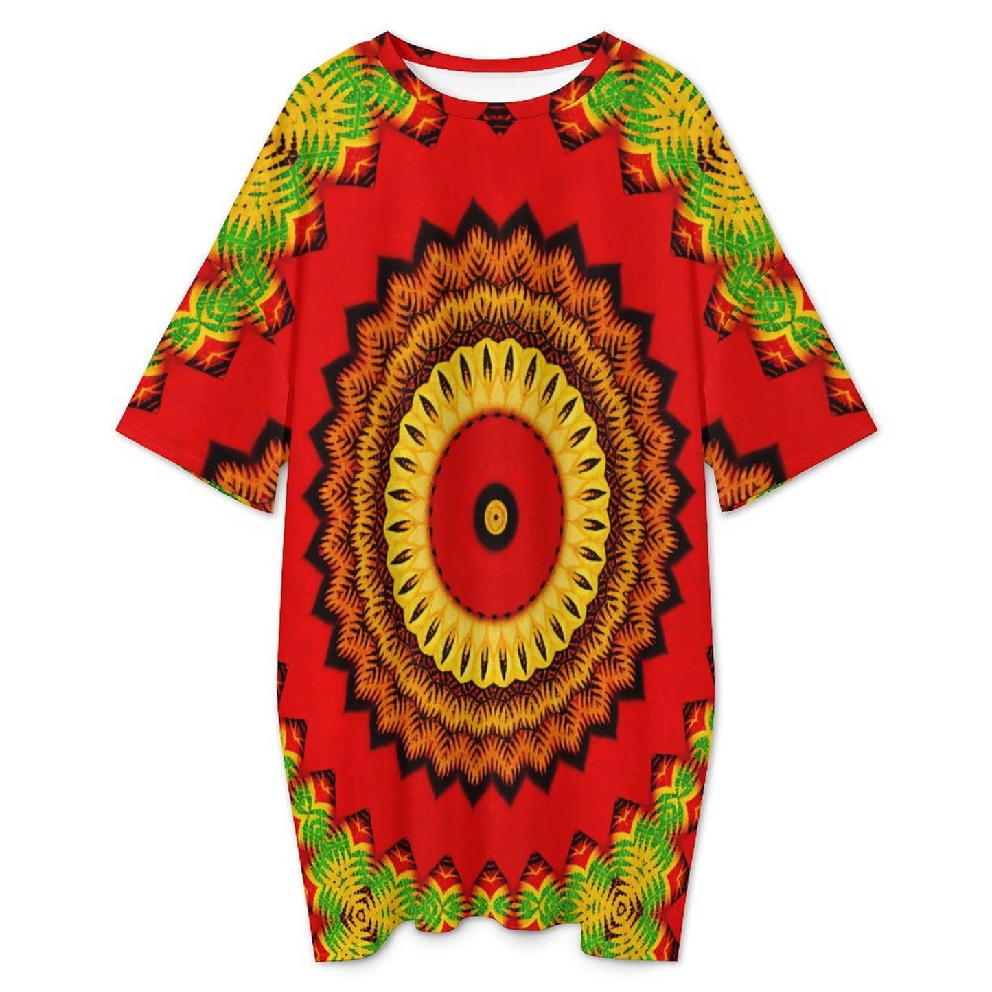 Women's Red Tribal Kaleidoscope Women's Oversized T- Shirt Loungewear