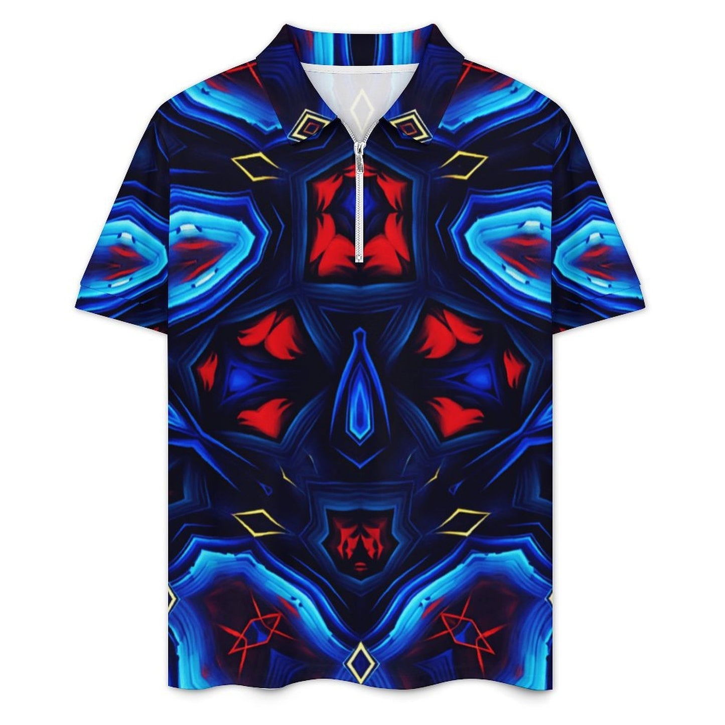 Men's Blue & Red Kaleidoscope Pattern Zip-Up Polo Set