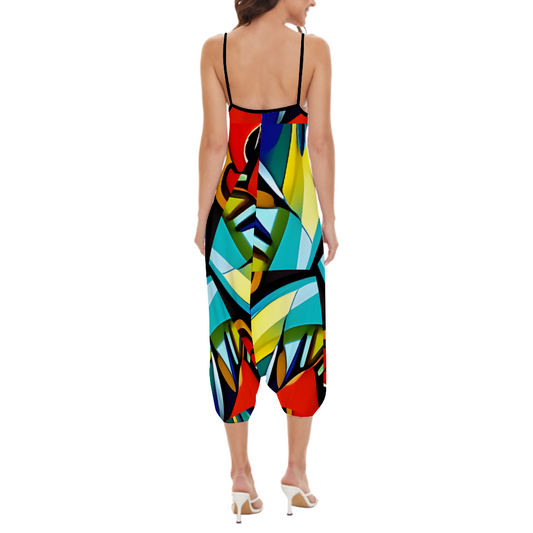 Women's  High-waisted Straight Leg Pant Strappy Romper