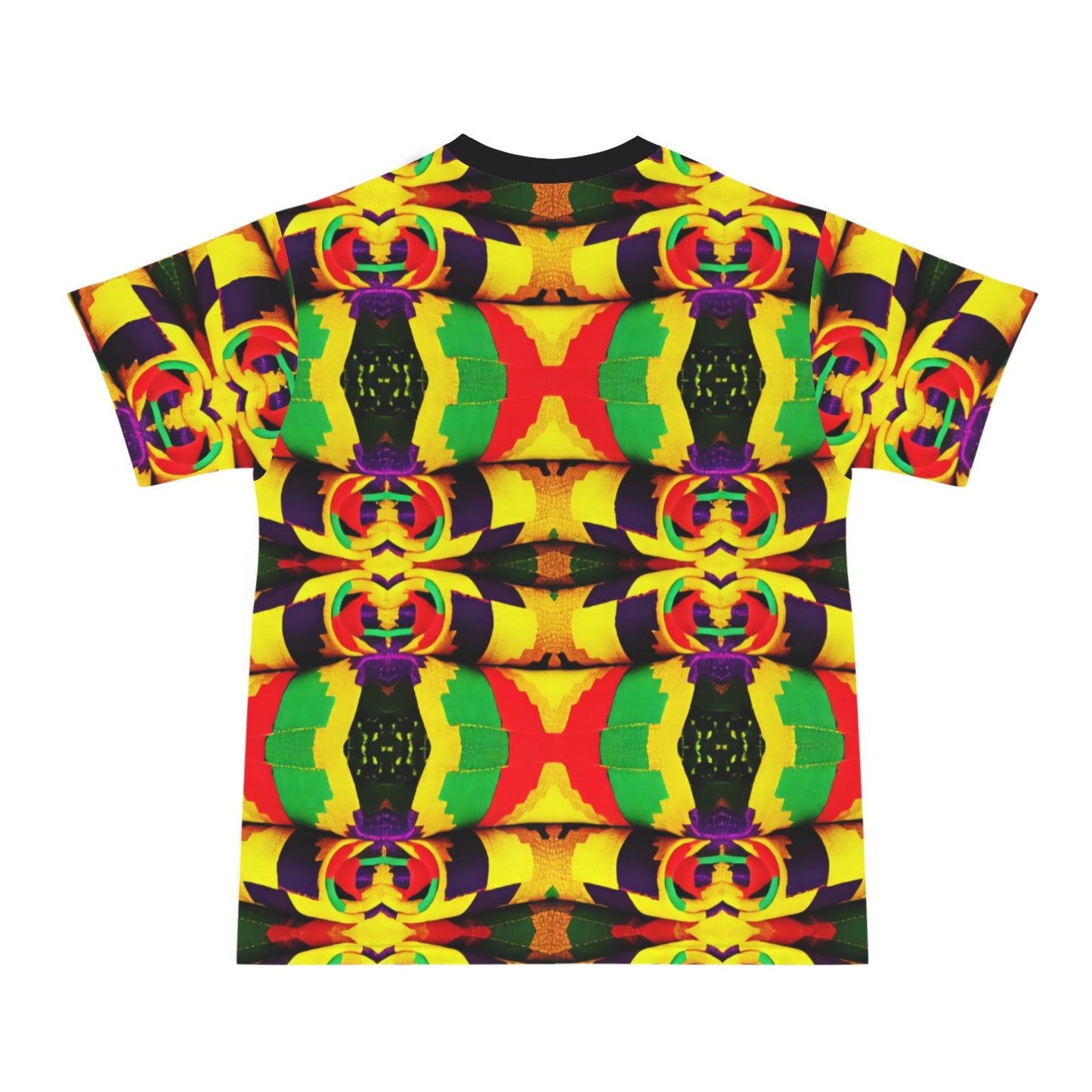Men's Bold Rasta Color Wave Pattern All Over Print Cut & Sew  Ribbed Collar T-Shirt