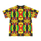 Men's Bold Rasta Color Wave Pattern All Over Print Cut & Sew  Ribbed Collar T-Shirt